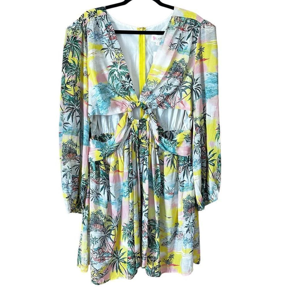 L’ATISTE by Amy NWT Plus Size 2X Tropical Print Babydoll Chiffon Dress w Cutouts